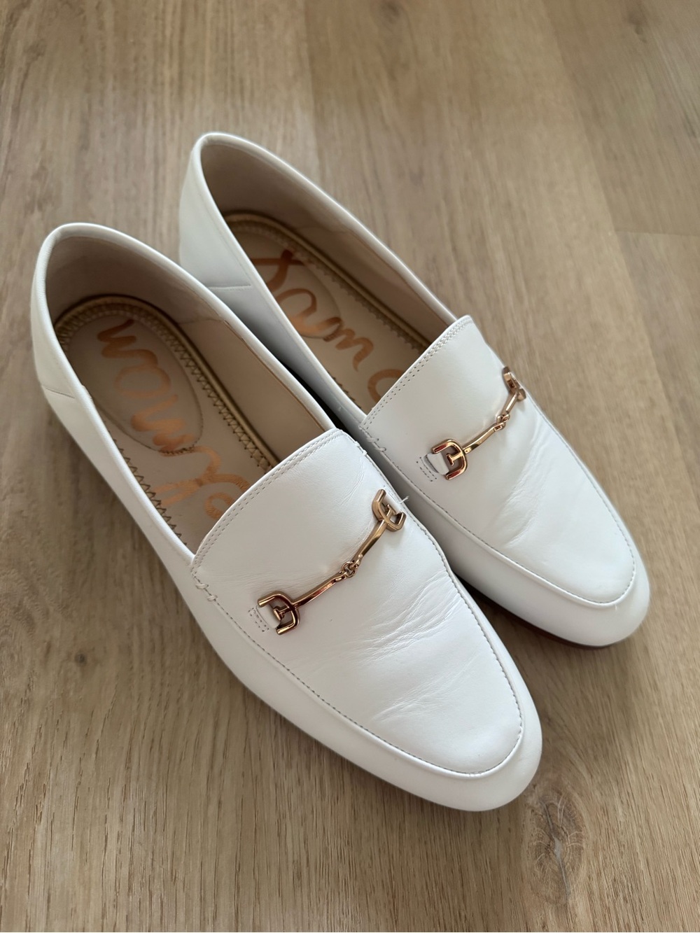 Sam Edelman White Leather Loafers (Loraine)